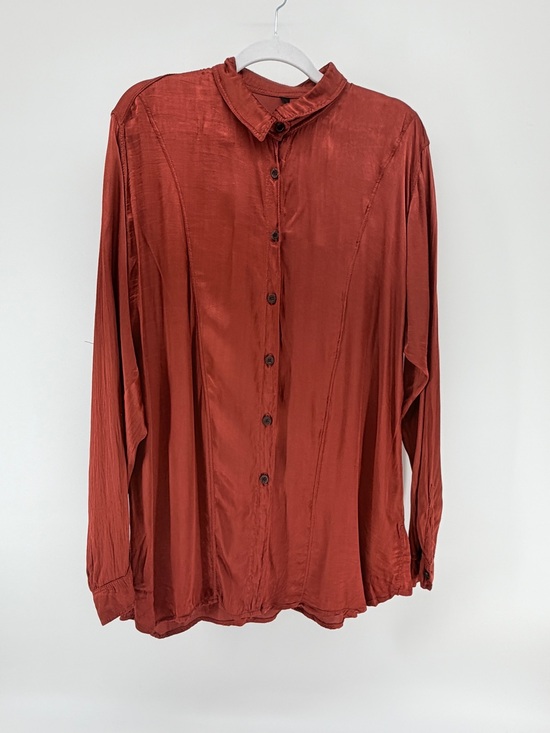 Tops - Italian autumn Vibe Lagenlook Boho Artsy Rust Flowy Button Front Tunic L